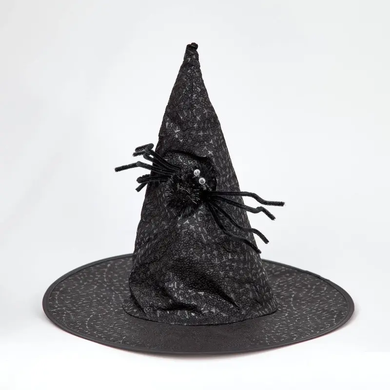 Шляпа ведьмы на Хэллоуин  черная с пауком