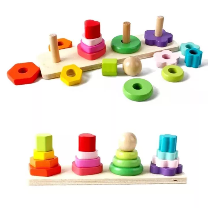 Детская развивающая деревянная головоломка с геометрическими блоками