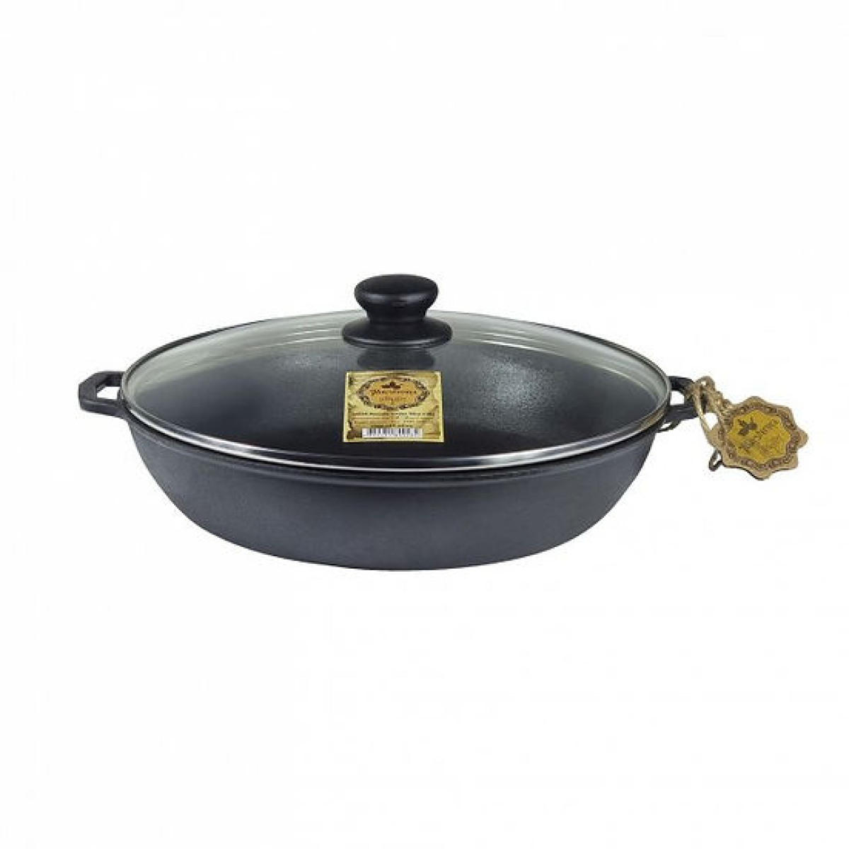 Жаровня чугунная Maysternya Ø 24 см со стеклянной крышкой