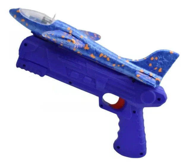 Пистолет-катапульта с летающим самолётиком LED (синий